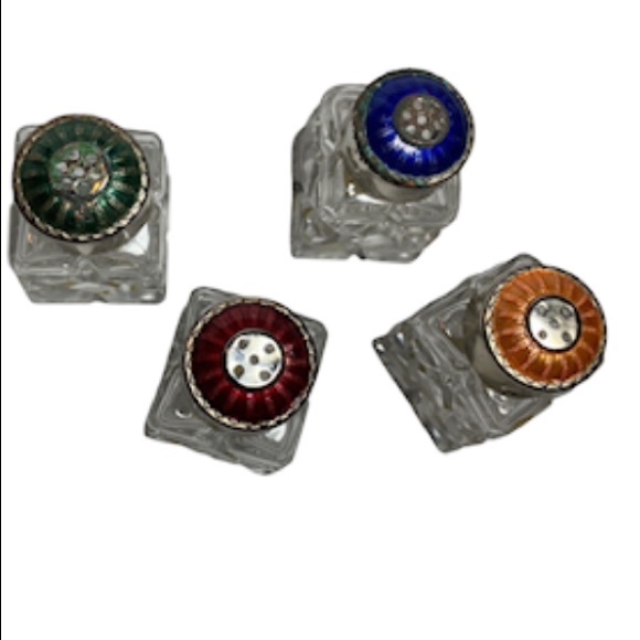 Set of 4 Raimond Silverplate Salt & Pepper Cellars Shakers Different Color Caps - Picture 3 of 6